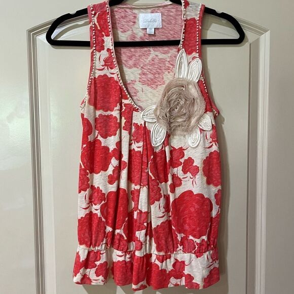 ANTHROPOLOGIE DELETTA Sleeveless Floral Top Red Cream Women’s Size XS - Picture 1 of 5